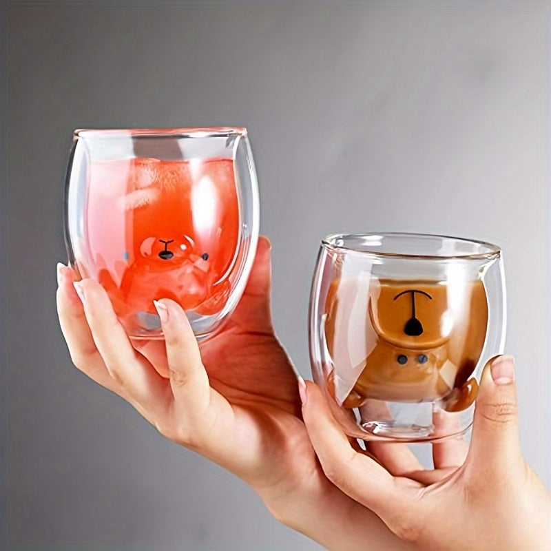 1pc Double-Layer Glass Cup With Wide Mouth For Easy Cleaning + Smooth Grip For Office Coffee Cup/Home Milk Cup/Hot & Cold Drink Cup/Water Cup/Animal Embossed Cup/Office Water Cup/Dual-Use Cup/Double-Layer Insulated Cup/Coffee Milk Cup 6