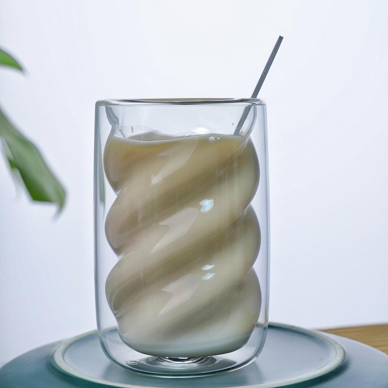Double Wall Spiral Glass Cup High Borosilicate Glass Heat Resistant Cold Resistant Insulated Clear Glass Mug For Coffee Tea Water Home Office Use 4