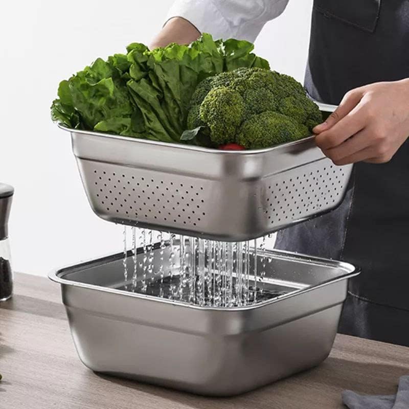 Stainless Steel Square Fruit Vegetable Washing and Spaghetti Filter Set of 3, 24cm, 28cm, 32cm