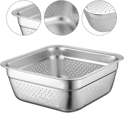 Stainless Steel Square Fruit Vegetable Washing and Spaghetti Filter Set of 3, 24cm, 28cm, 32cm