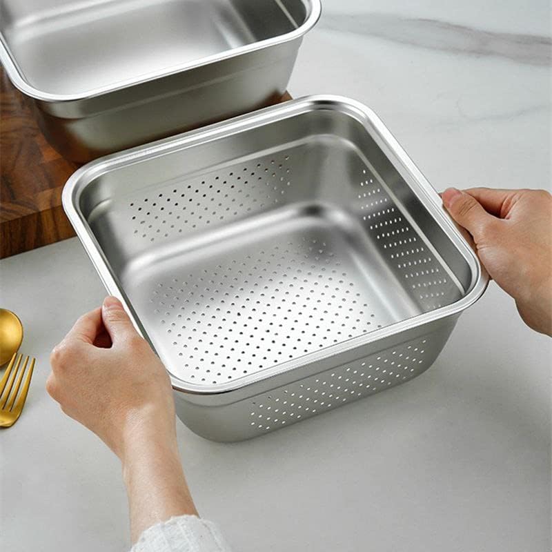 Stainless Steel Square Fruit Vegetable Washing and Spaghetti Filter Set of 3, 24cm, 28cm, 32cm