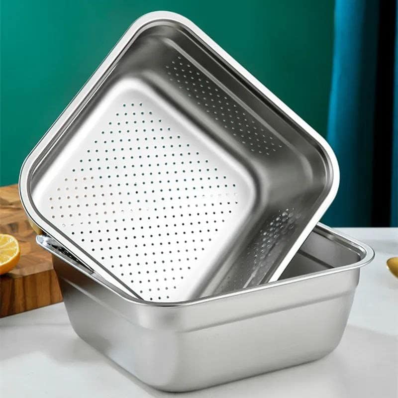 Stainless Steel Square Fruit Vegetable Washing and Spaghetti Filter Set of 3, 24cm, 28cm, 32cm