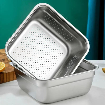 Stainless Steel Square Fruit Vegetable Washing and Spaghetti Filter Set of 3, 24cm, 28cm, 32cm