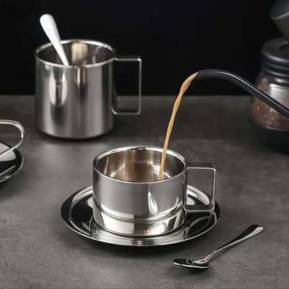 A Set Of 304 Stainless Steel Double-Layer Insulated Coffee Cup Set 3