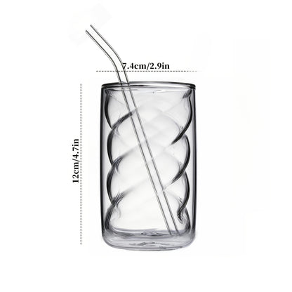 2pcs APPKER Double Wall Borosilicate Glass Mug With Straw Lid & Spiral Cup - Thermal Resistant Suitable For Hot/Cold Drinks