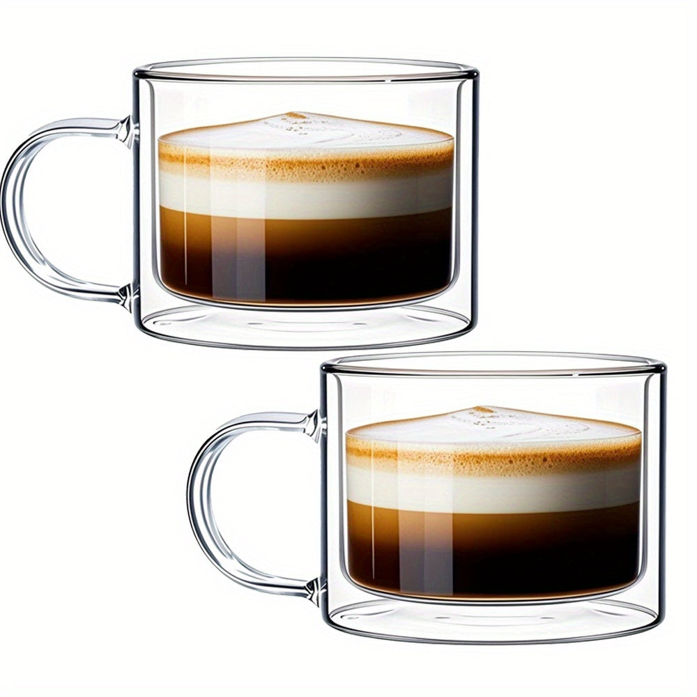 1/2/4pcs 400ml Double-layered Glass Cup With Handle