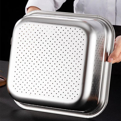 Stainless Steel Square Fruit Vegetable Washing and Spaghetti Filter Set of 3, 24cm, 28cm, 32cm