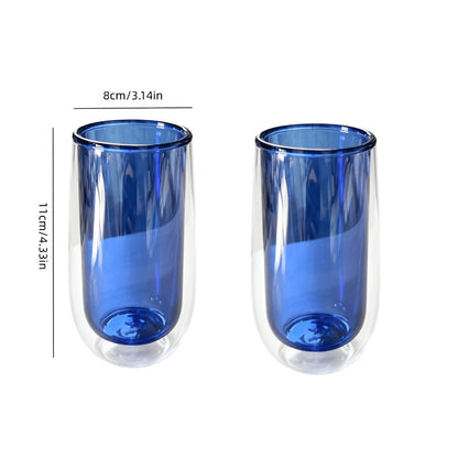 2pcs Double-Layer Glass Cups With Dark Blue Interior 3