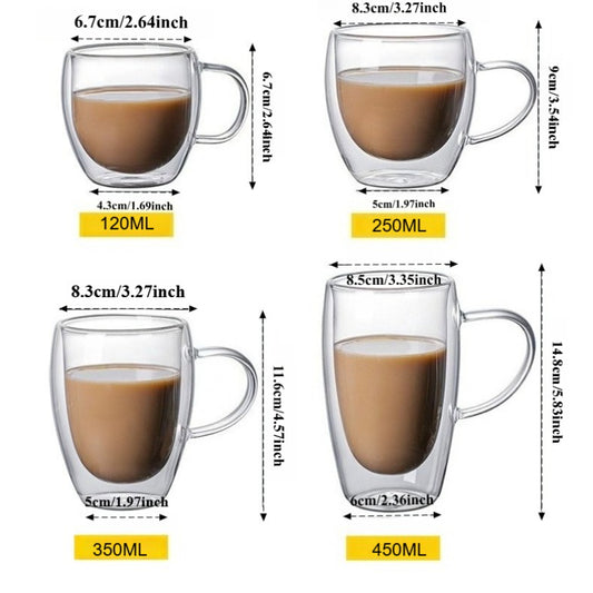 Double-walled Coffee Cup With Handle Borosilicate Glass Coffee Mug