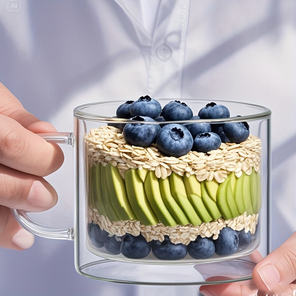 1/2/4pcs 400ml Double-layered Glass Cup With Handle 6