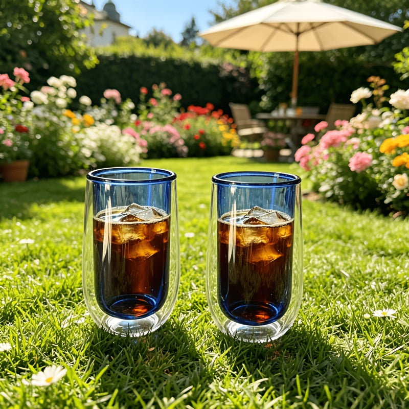 2pcs Double-Layer Glass Cups With Dark Blue Interior 4