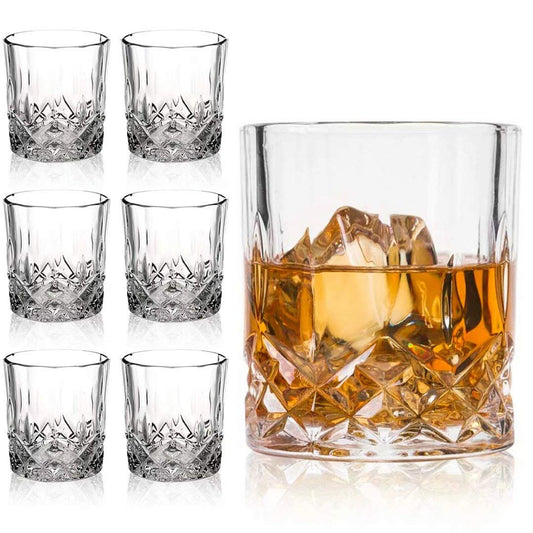 Farielyn-X Old Fashioned Whiskey Glasses (Set of 6), 11 Oz Unique Bourbon Glass, Ultra-Clarity Double Old Fashioned Liquor Vodka Bourbon Cocktail Scotch Tumbler Bar Glasses Set