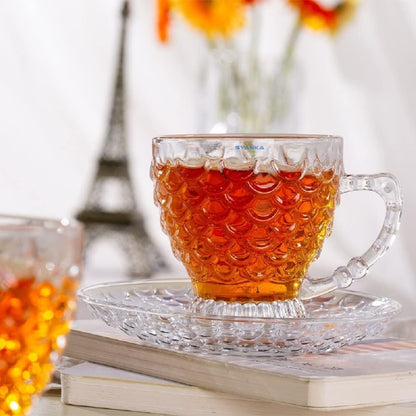 C-202-Glass Tea Cup and Saucer, Set of 6