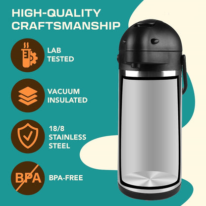 K-203-5 Liter Thermal Coffee Carafe/Stainless Steel Insulated Thermos- 8 Hours Heat & Cold Retention