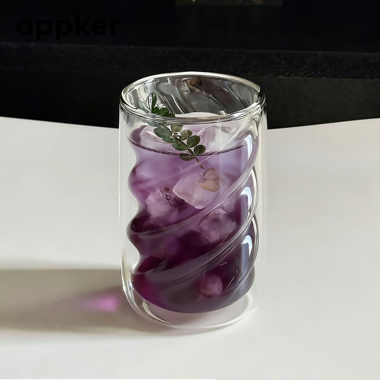 2pcs APPKER Double Wall Borosilicate Glass Mug With Straw Lid & Spiral Cup - Thermal Resistant Suitable For Hot/Cold Drinks