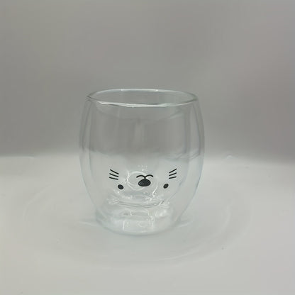 1pc Double-Layer Glass Cup With Wide Mouth For Easy Cleaning + Smooth Grip For Office Coffee Cup/Home Milk Cup/Hot & Cold Drink Cup/Water Cup/Animal Embossed Cup/Office Water Cup/Dual-Use Cup/Double-Layer Insulated Cup/Coffee Milk Cup