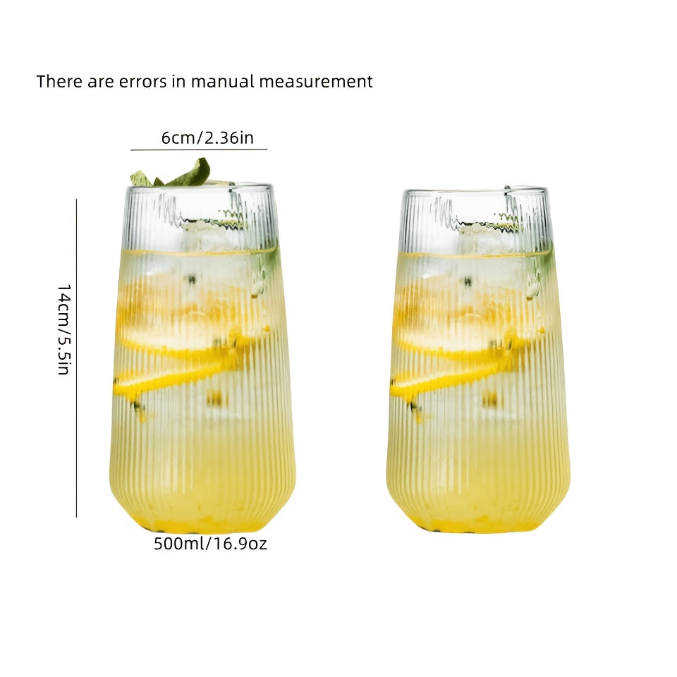 2pcs Vertical Striped Water Drop Shaped Glass Cup Set