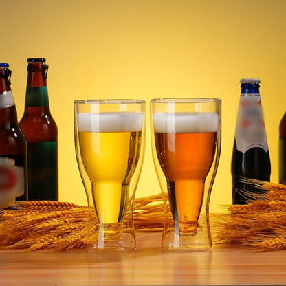 1pc Double-Layer Insulated Beer Glass Transparent Insulated Bar Mug Inverted Design Beer Glass For Freezing Inverted Glass Borosilicate Glass Beer Glass 6