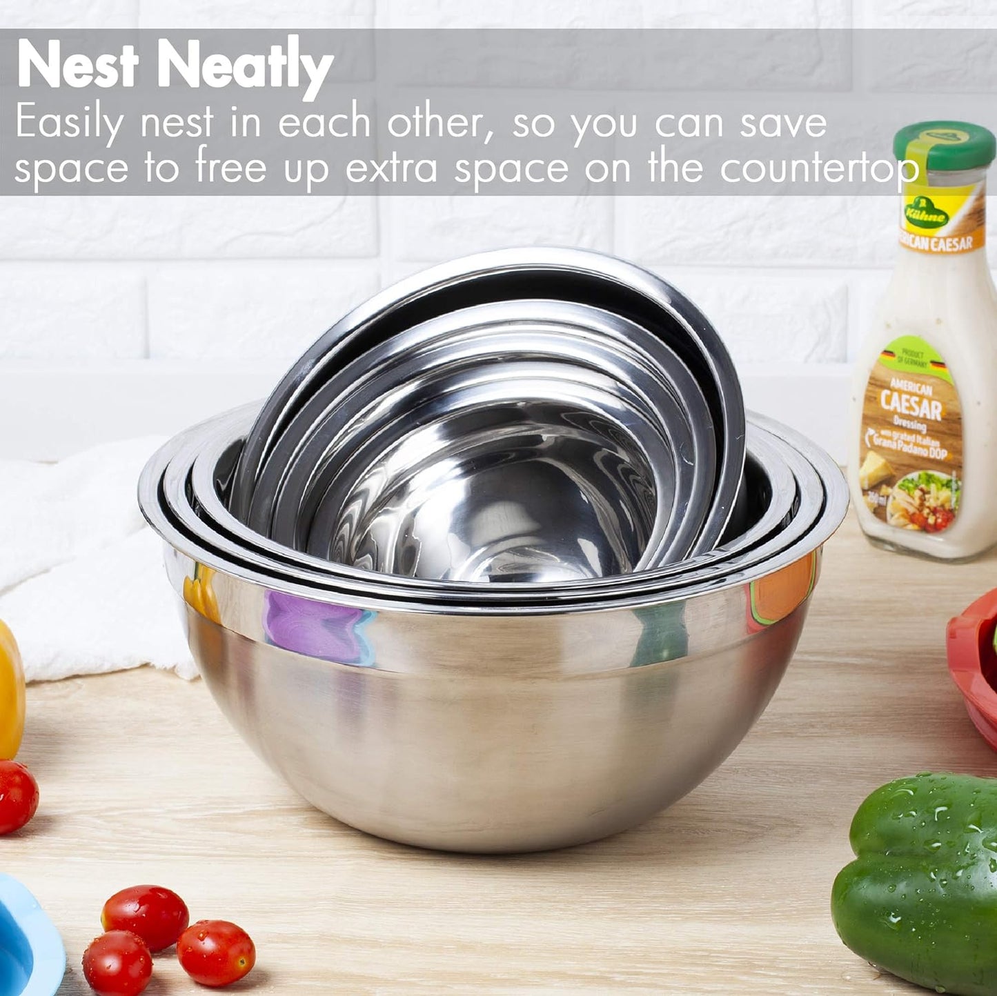 7 Piece Mixing Bowls with Lids for Kitchen, Stainless Steel Mixing Bowls Set