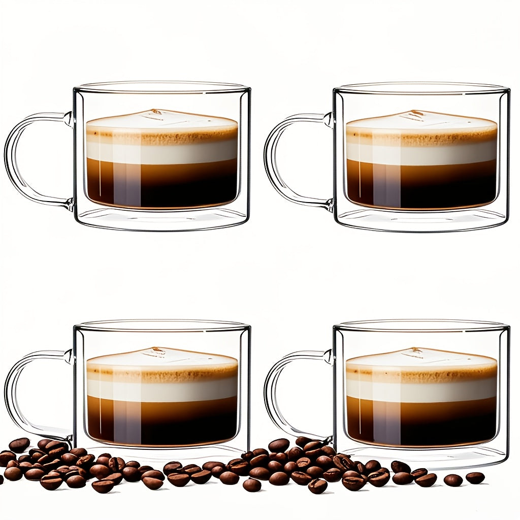 1/2/4pcs 400ml Double-layered Glass Cup With Handle