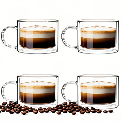 1/2/4pcs 400ml Double-layered Glass Cup With Handle