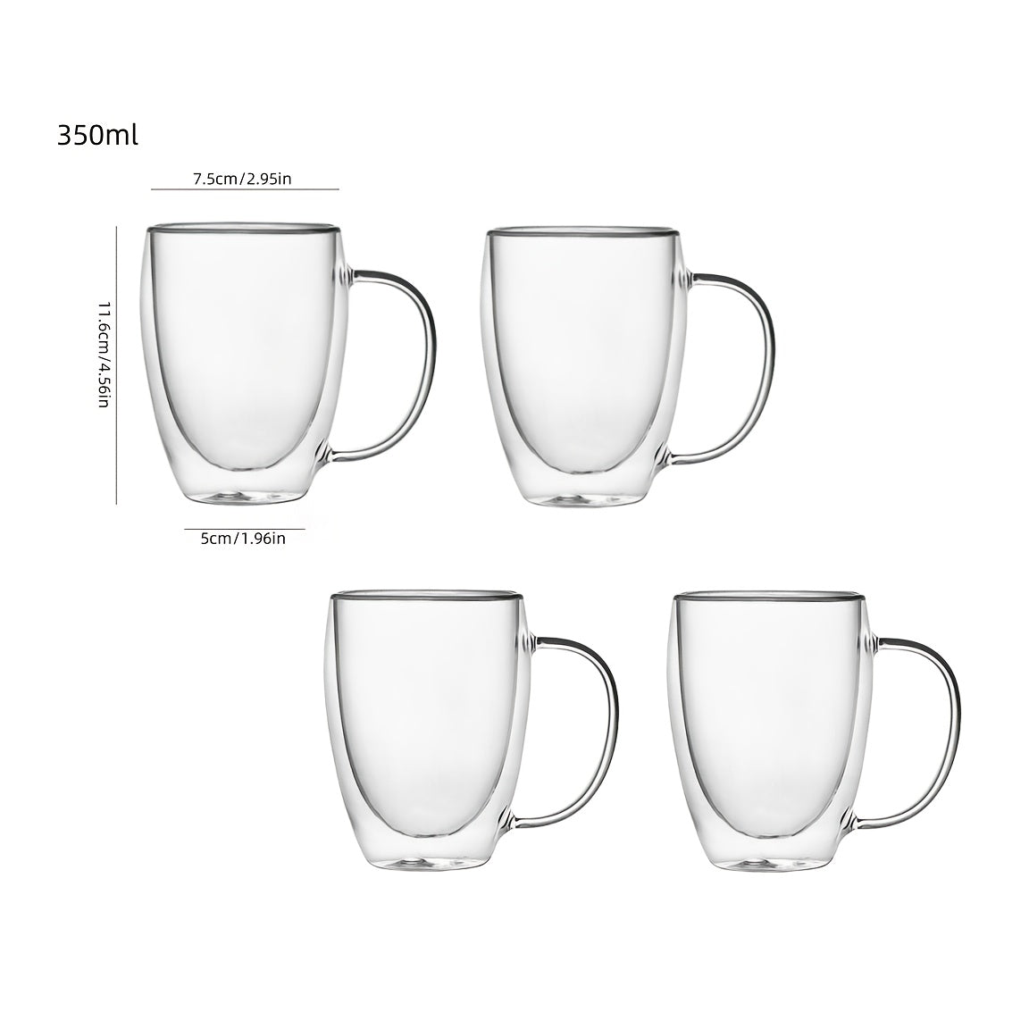 4pcs Double-Wall Glass Coffee Cups With Handles