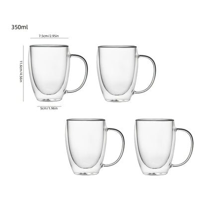 4pcs Double-Wall Glass Coffee Cups With Handles