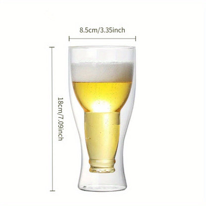 1pc Double-Layer Insulated Beer Glass Transparent Insulated Bar Mug Inverted Design Beer Glass For Freezing Inverted Glass Borosilicate Glass Beer Glass