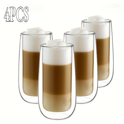 4pcs Borosilicate Clear Glass Double Insulated Cups - 250Ml/ 8.45Oz Reusable Drinkware For Wine