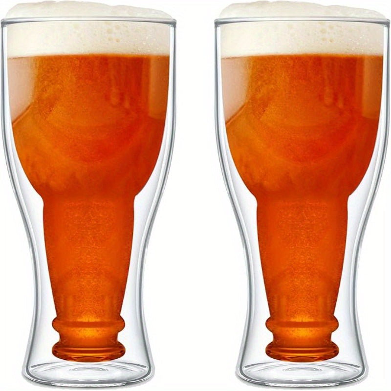 1pc Double-Layer Insulated Beer Glass Transparent Insulated Bar Mug Inverted Design Beer Glass For Freezing Inverted Glass Borosilicate Glass Beer Glass 4