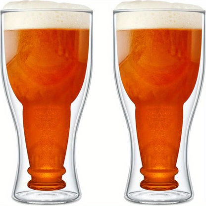 1pc Double-Layer Insulated Beer Glass Transparent Insulated Bar Mug Inverted Design Beer Glass For Freezing Inverted Glass Borosilicate Glass Beer Glass 4