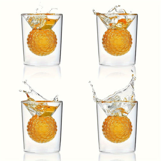 4pcs Double-Walled Golf Ball Shot Glasses Handmade 2