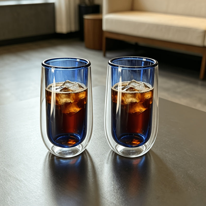 2pcs Double-Layer Glass Cups With Dark Blue Interior 7
