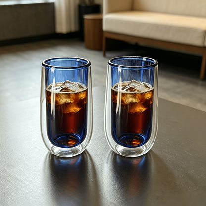 2pcs Double-Layer Glass Cups With Dark Blue Interior 7
