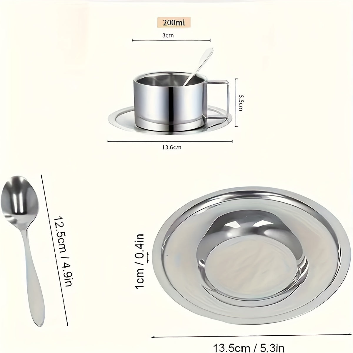 A Set Of 304 Stainless Steel Double-Layer Insulated Coffee Cup Set