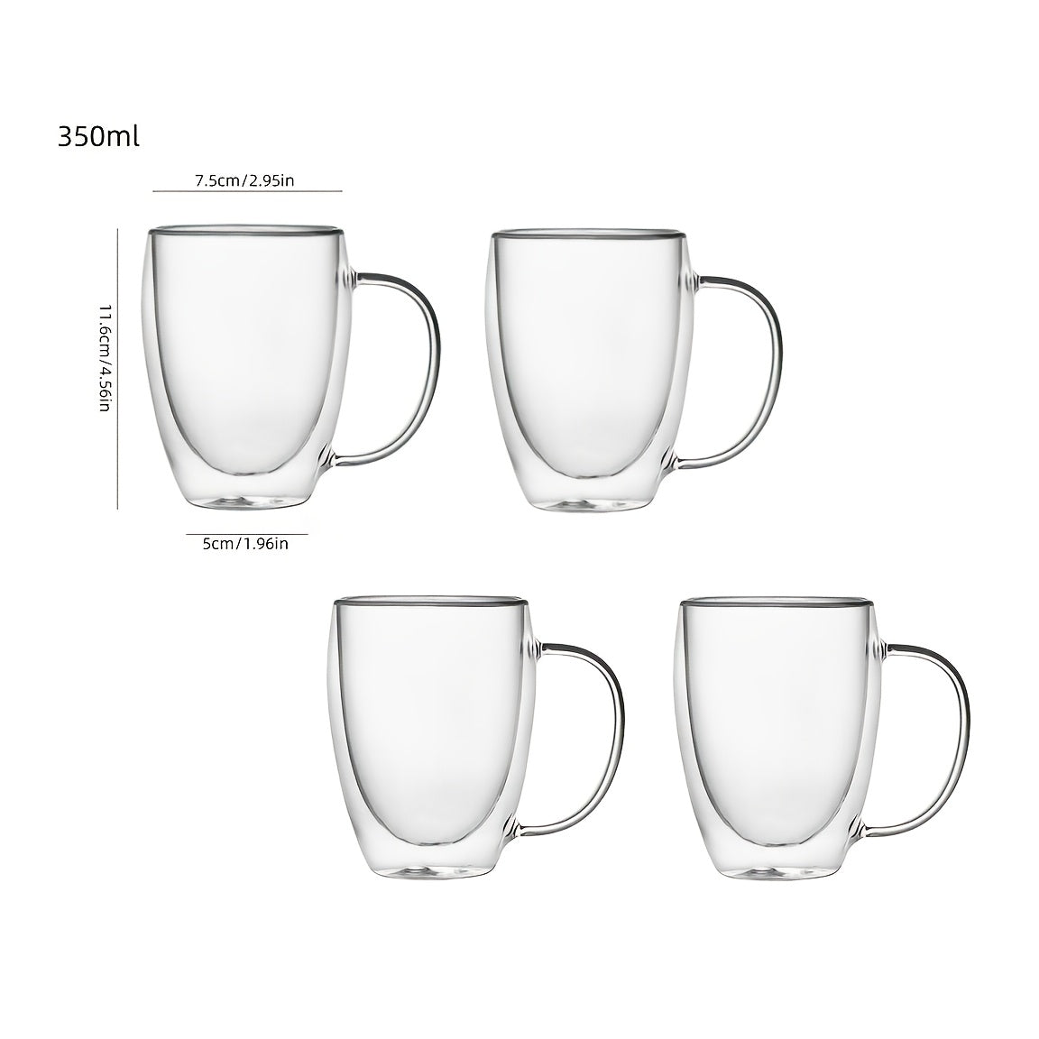 4pcs Double-Wall Glass Coffee Cups With Handles 2