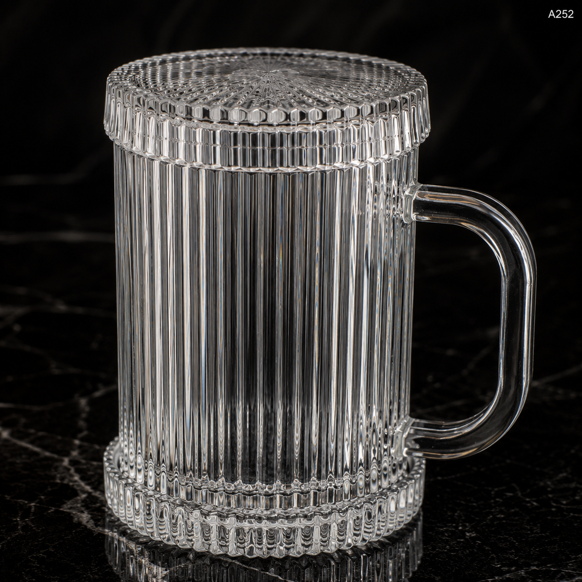 A252 elegant coffee cup with glass lid close up detail