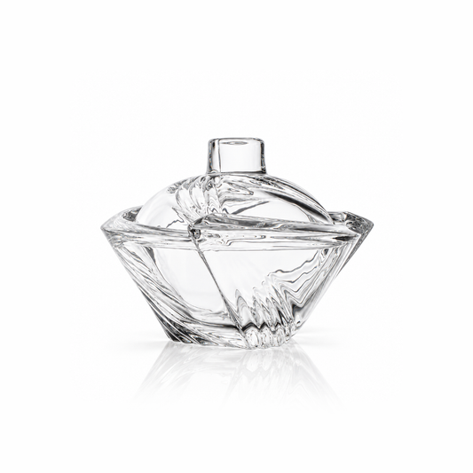 Swirl crystal candy dish with lid on white