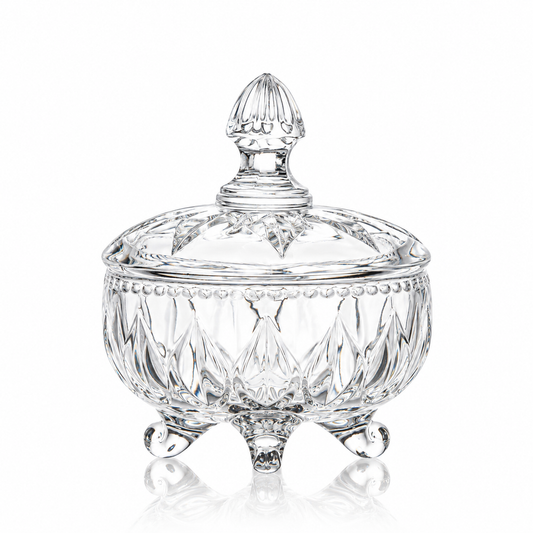 Crystal footed candy bowl with finial