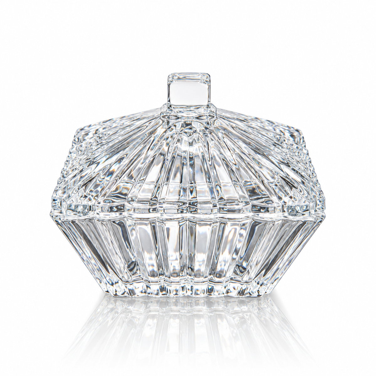 B-113 square ribbed crystal candy box with lid on white