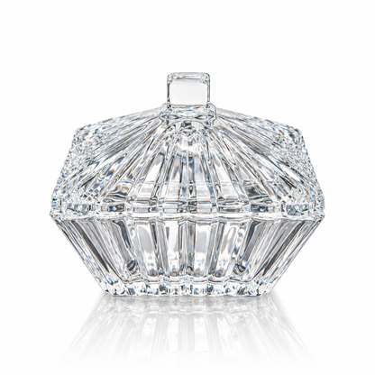 B-113 square ribbed crystal candy box with lid on white