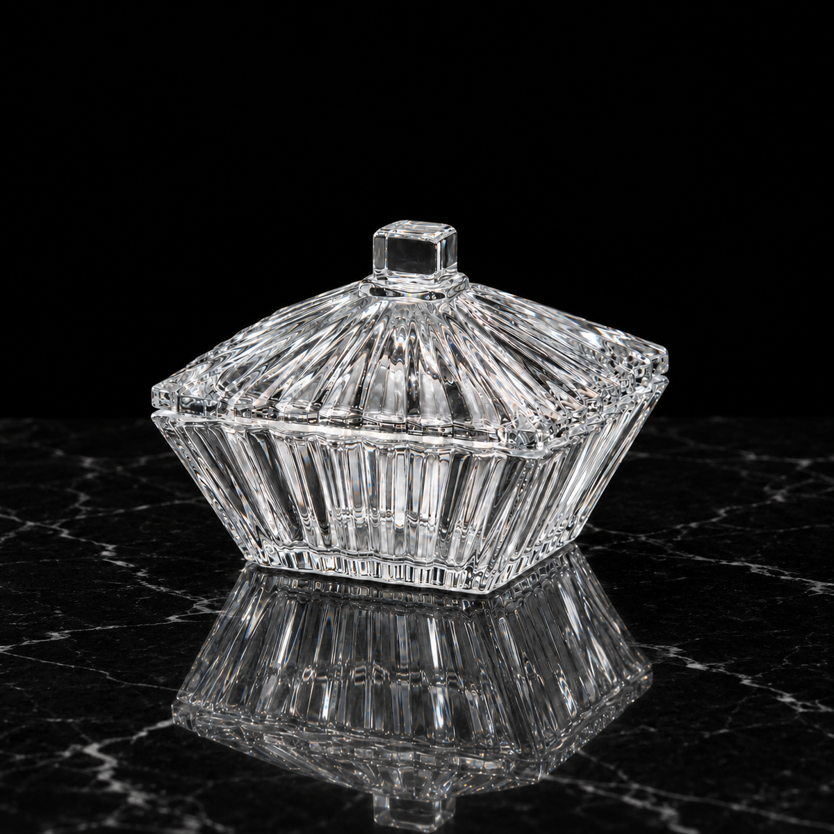 B-113 crystal candy box on black marble