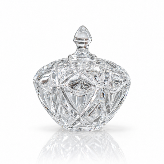 B-115 cut crystal candy bowl with lid on white