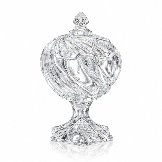 Tulip glass candy jar with lid on white