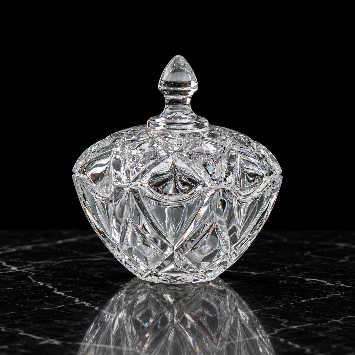 B-115 crystal candy bowl on black marble