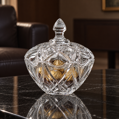 B-115 crystal candy bowl with chocolates in a living room setting