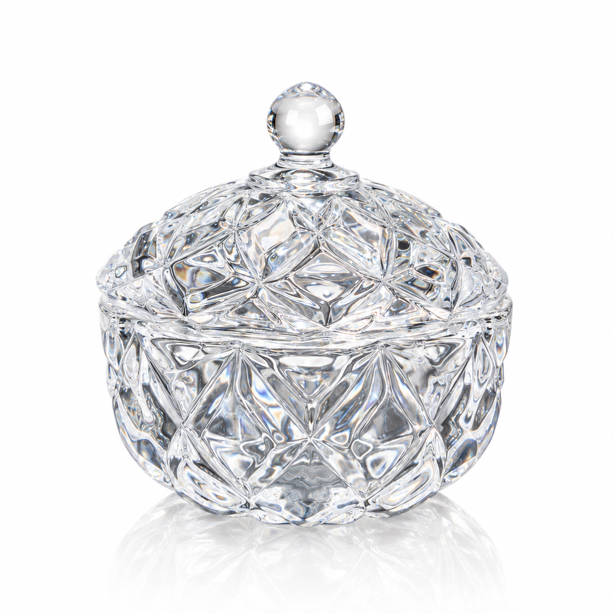 B-118 quilted crystal candy bowl with lid on white