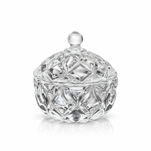 B-118 quilted crystal candy bowl with lid on white