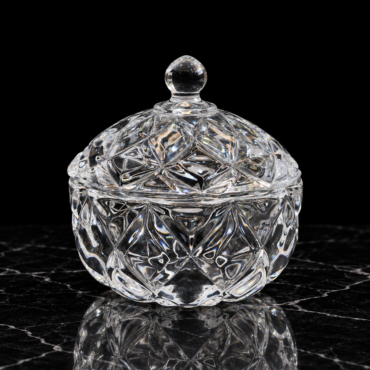B-118 crystal candy bowl on black marble