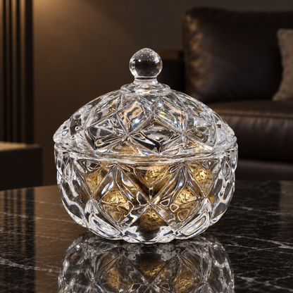 B-118 crystal candy bowl with chocolates in a living room setting